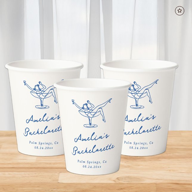 Whimsical Hand Drawn Blue Bachelorette Pappbecher (Von Creator hochgeladen)