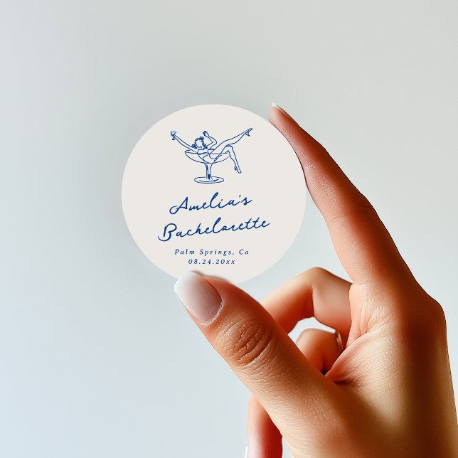 Whimsical Hand Drawn Blue Bachelorette Runder Aufkleber (Von Creator hochgeladen)