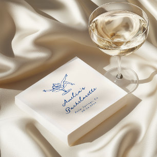 Whimsical Hand Drawn Blue Bachelorette Serviette
