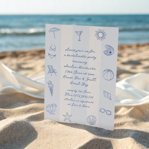 Whimsical Hand Drawn Blue Beach Bachelorette Einladung