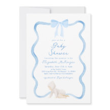 Whimsical Hand Drawn Blue Bow Boy Baby Shower