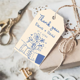 Whimsical Hand Drawn Blue Floral Wedding Vielen Da Geschenkanhänger
