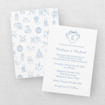 Whimsical Hand Drawn Blue Illustrated Wedding