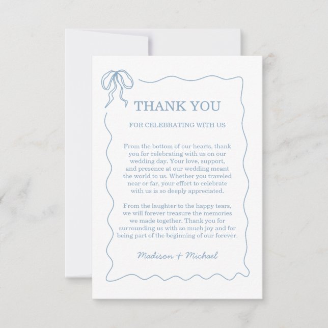 Whimsical Hand Drawn Blue Illustriert Wedding Dankeskarte (Vorderseite)