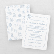 Whimsical Hand Drawn Blue Illustriert Wedding