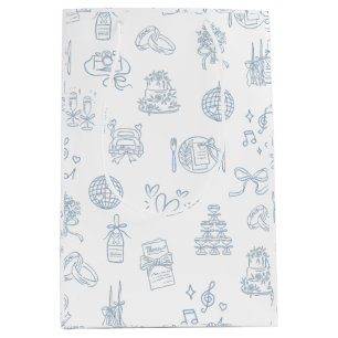 Whimsical Hand Drawn Blue Illustriert Wedding Mittlere Geschenktüte