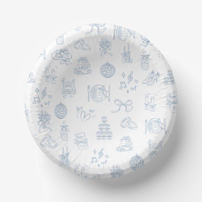 Whimsical Hand Drawn Blue Illustriert Wedding Pappteller (Vorderseite)