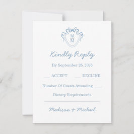 Whimsical Hand Drawn Blue Illustriert Wedding RSVP Karte
