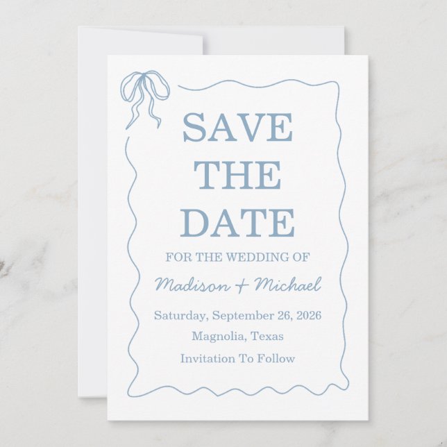 Whimsical Hand Drawn Blue Illustriert Wedding Save The Date (Vorderseite)