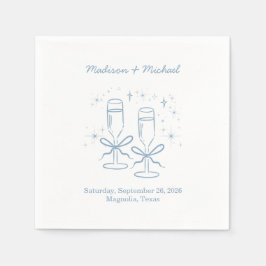 Whimsical Hand Drawn Blue Illustriert Wedding Serviette