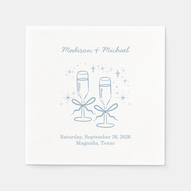 Whimsical Hand Drawn Blue Illustriert Wedding Serviette (Vorderseite)
