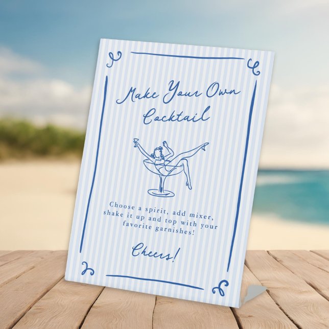 Whimsical Hand Drawn Blue Last Toast Cocktail Bar Sockelschild (Von Creator hochgeladen)