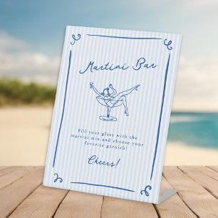 Whimsical Hand Drawn Blue LetzToast Martini Bar Sockelschild