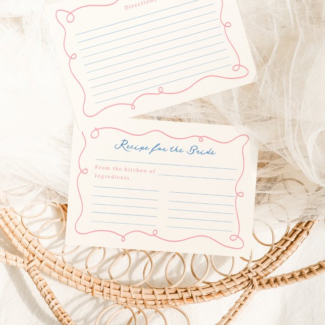 Whimsical Hand Drawn Blue & Pink Rezept Begleitkarte (Von Creator hochgeladen)