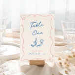 Whimsical Hand Drawn Blue & Pink Tischnummer<br><div class="desc">Dieses bezaubernde Design zeichnet sich durch handgezeichnete Elemente und einen skurrilen,  fetten Text aus.</div>