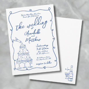 Whimsical Hand Drawn Blue Wedding Einladung