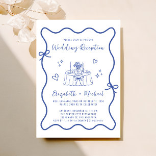 Whimsical Hand Drawn Blue Wedding Empfang Einladung