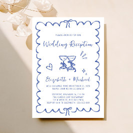 Whimsical Hand Drawn Blue Wedding Empfang Einladung