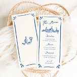 Whimsical Hand Drawn Blue Wedding Menu Menükarte<br><div class="desc">Dieses bezaubernde Design zeichnet sich durch handgezeichnete Elemente und einen skurrilen,  fetten Text aus.</div>