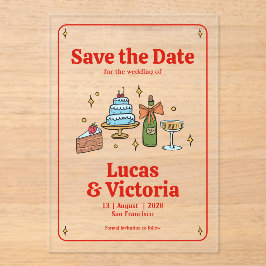 Whimsical Hand Drawn Bold Red Save the Date Acryleinladungen