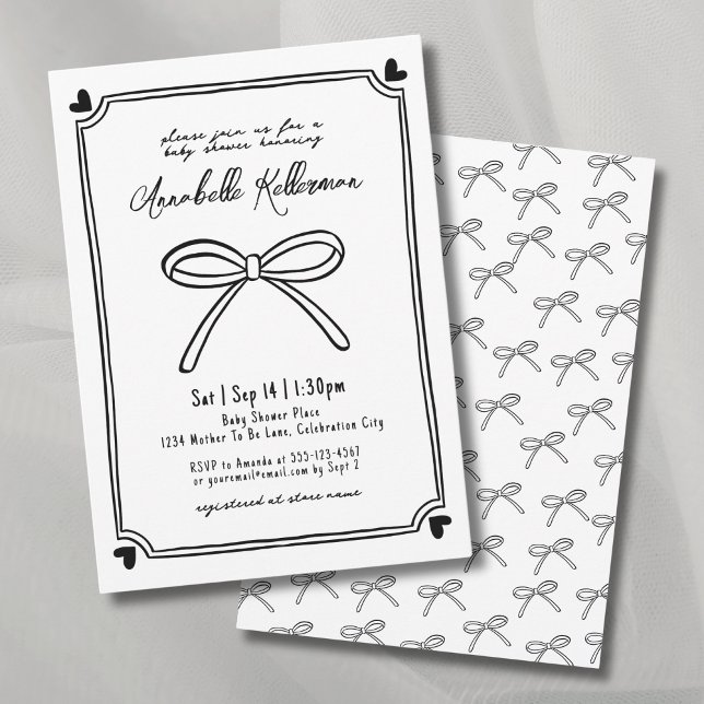 Whimsical Hand Drawn Bow Baby Dusche Einladung (Whimsical Hand Drawn Bow Baby Shower Invitation)