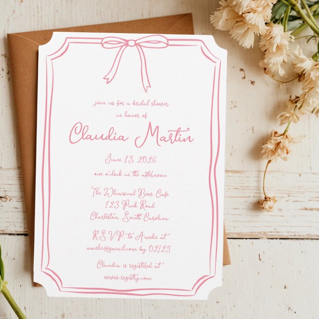 Whimsical Hand Drawn Bow Bridal Dusche Einladung (Von Creator hochgeladen)
