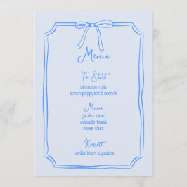 Whimsical Hand Drawn Bow Girly Coquette Blue Menükarte