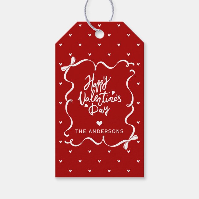 Whimsical Hand Drawn Bow Happy Valentine's Day Geschenkanhänger (Vorderseite)