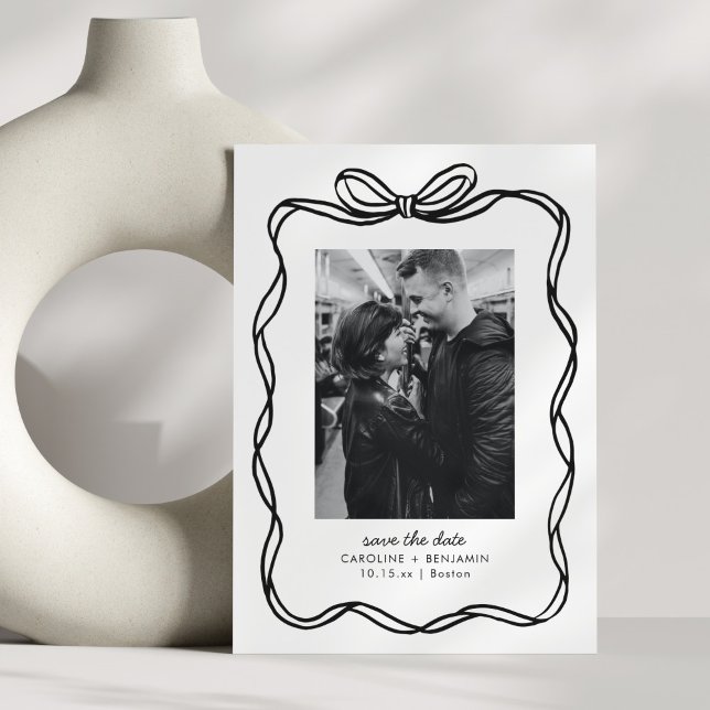 Whimsical Hand Drawn Bow Modern Photo Wedding Save The Date (Von Creator hochgeladen)