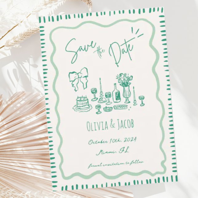 Whimsical Hand Drawn Bow Scribble Wavy Hochzeit Einladung (Von Creator hochgeladen)