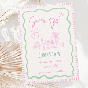 Whimsical Hand Drawn Bow Scribble Wavy Hochzeit Einladung