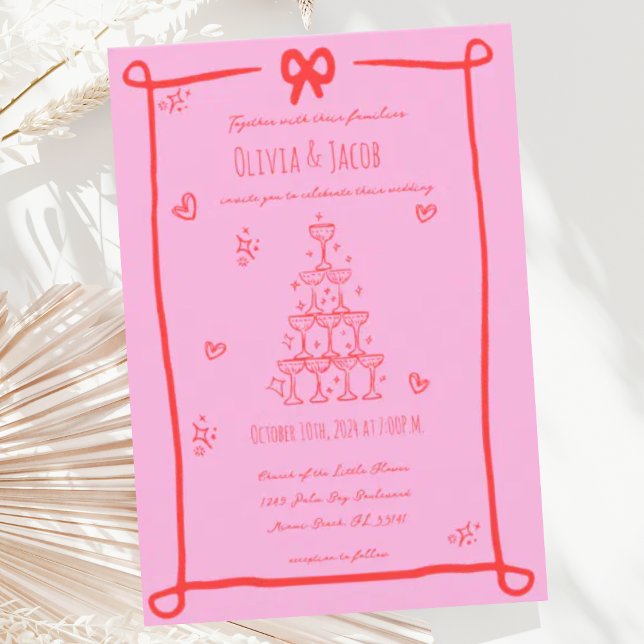 Whimsical Hand Drawn Bow Scribble Wedding Einladung (Von Creator hochgeladen)