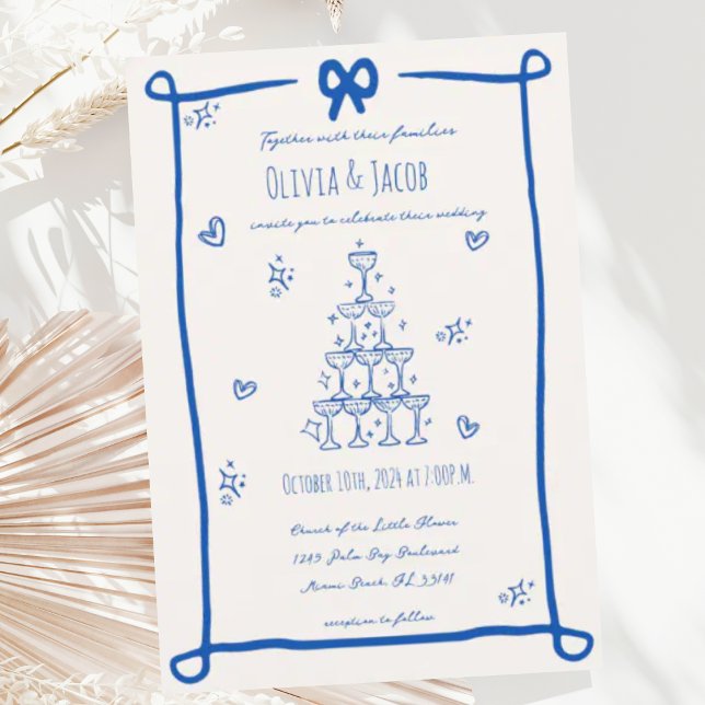 Whimsical Hand Drawn Bow Scribble Wedding Einladung (Von Creator hochgeladen)