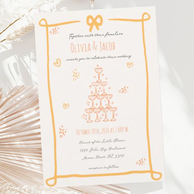 Whimsical Hand Drawn Bow Scribble Wedding Einladung (Von Creator hochgeladen)