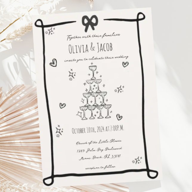 Whimsical Hand Drawn Bow Scribble Wedding Einladung (Von Creator hochgeladen)