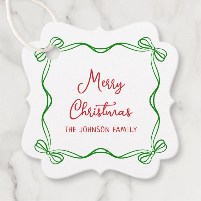 Whimsical Hand Drawn Bow Weihnachtsgeschenk Geschenkanhänger (Vorderseite)