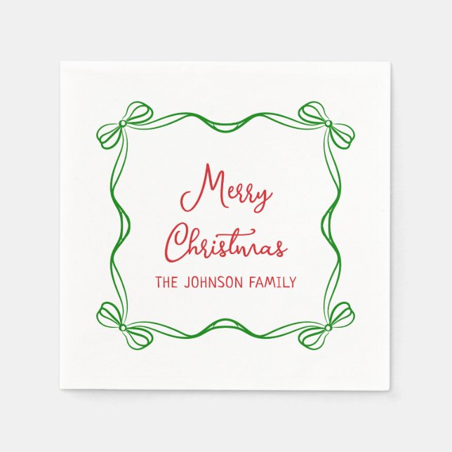 Whimsical Hand Drawn Bow Weihnachtsgeschenk Serviette (Vorderseite)