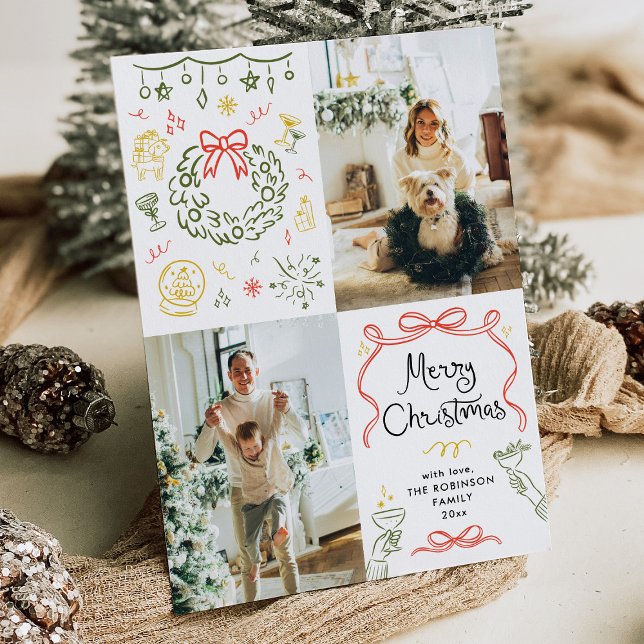 Whimsical Hand Drawn Bows Frohe Weihnachten 2 Foto (Von Creator hochgeladen)