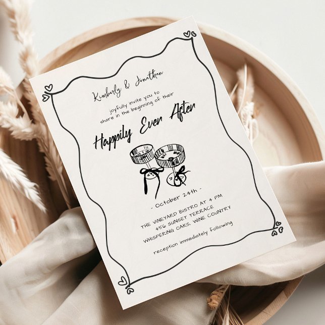 Whimsical Hand Drawn Champagne Brillen Hochzeit Einladung (Von Creator hochgeladen)