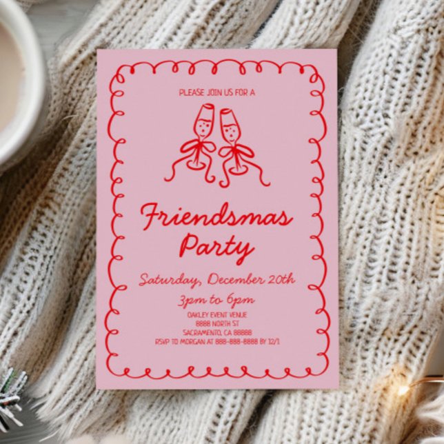 Whimsical Hand Drawn Champagne Friendsmas Party Einladung (Von Creator hochgeladen)