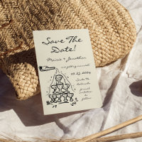 Whimsical Hand Drawn Champagner Tower Save the Dat