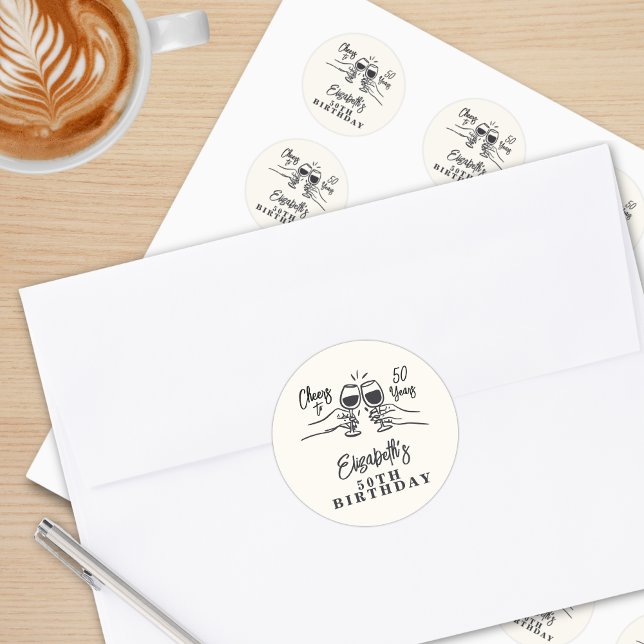 Whimsical Hand Drawn Cheers to 50 Years Birthday  Runder Aufkleber (Von Creator hochgeladen)