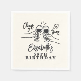 Whimsical Hand Drawn Cheers to 50 Years Birthday Serviette