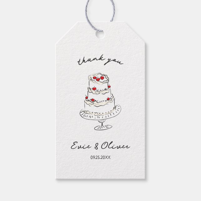 Whimsical Hand Drawn Cherry Cake Hochzeit Vielen D Geschenkanhänger (Vorderseite)