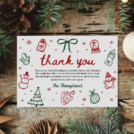 Whimsical Hand Drawn Christmas Baby Shower Dankeskarte