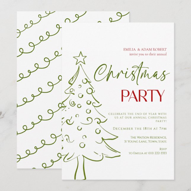 Whimsical Hand Drawn Christmas Invitation Einladung (Vorne/Hinten)