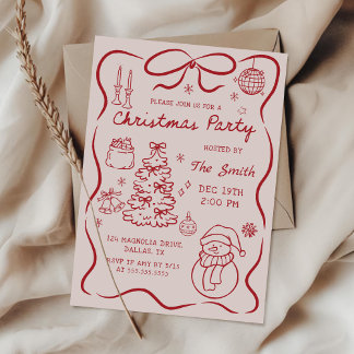 Whimsical Hand Drawn Christmas Party Invitation Einladung