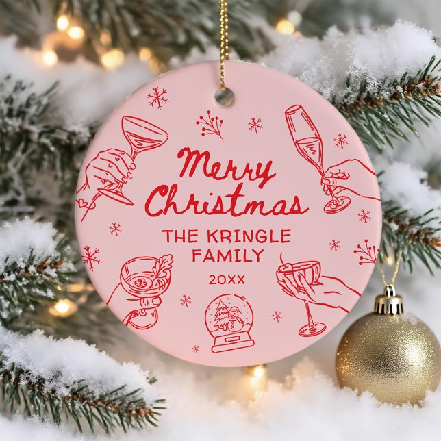 Whimsical Hand Drawn Christmas Party  Keramik Ornament (Von Creator hochgeladen)