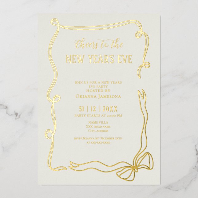 Whimsical Hand Drawn Coquette New Years Eve Party Folieneinladung (Vorderseite)