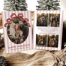Whimsical Hand Drawn Coquette Red Bow Family Photo Feiertagskarte